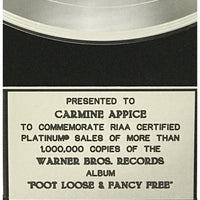 Rod Stewart Foot Loose & Fancy Free RIAA Platinum Album Award presented to and signed by Carmine Appice