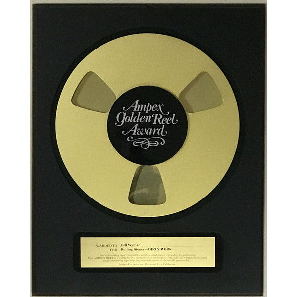 Rolling Stones 1986 Ampex Golden Reel Award for Dirty Work presented to Bill Wyman - RARE - Record Award