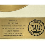 Rolling Stones More Hot Rocks White Matte RIAA Gold Album Award presented to Bill Wyman - RARE - Record Award
