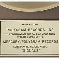Rush Signals RIAA Platinum LP Award - Record Award