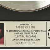 The Doors Greatest Hits RIAA Platinum LP Award presented to Robby Krieger - RARE - Record Award