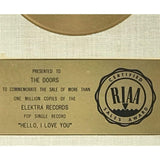 The Doors Hello I Love You RIAA Gold 45 Award Presented to The Doors - RARE - Record Award