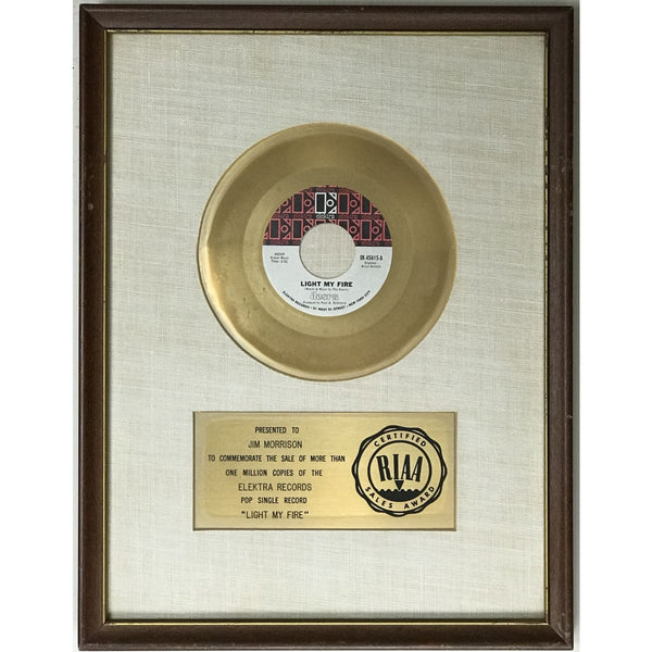 The Doors Light My Fire RIAA Gold 45 Award Presented to Jim Morrison - RARE - Record Award