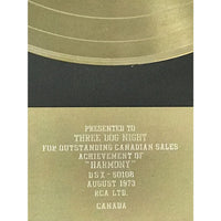 Three Dog Night Harmony 1973 Label Award presented to Three Dog Night - Record Award