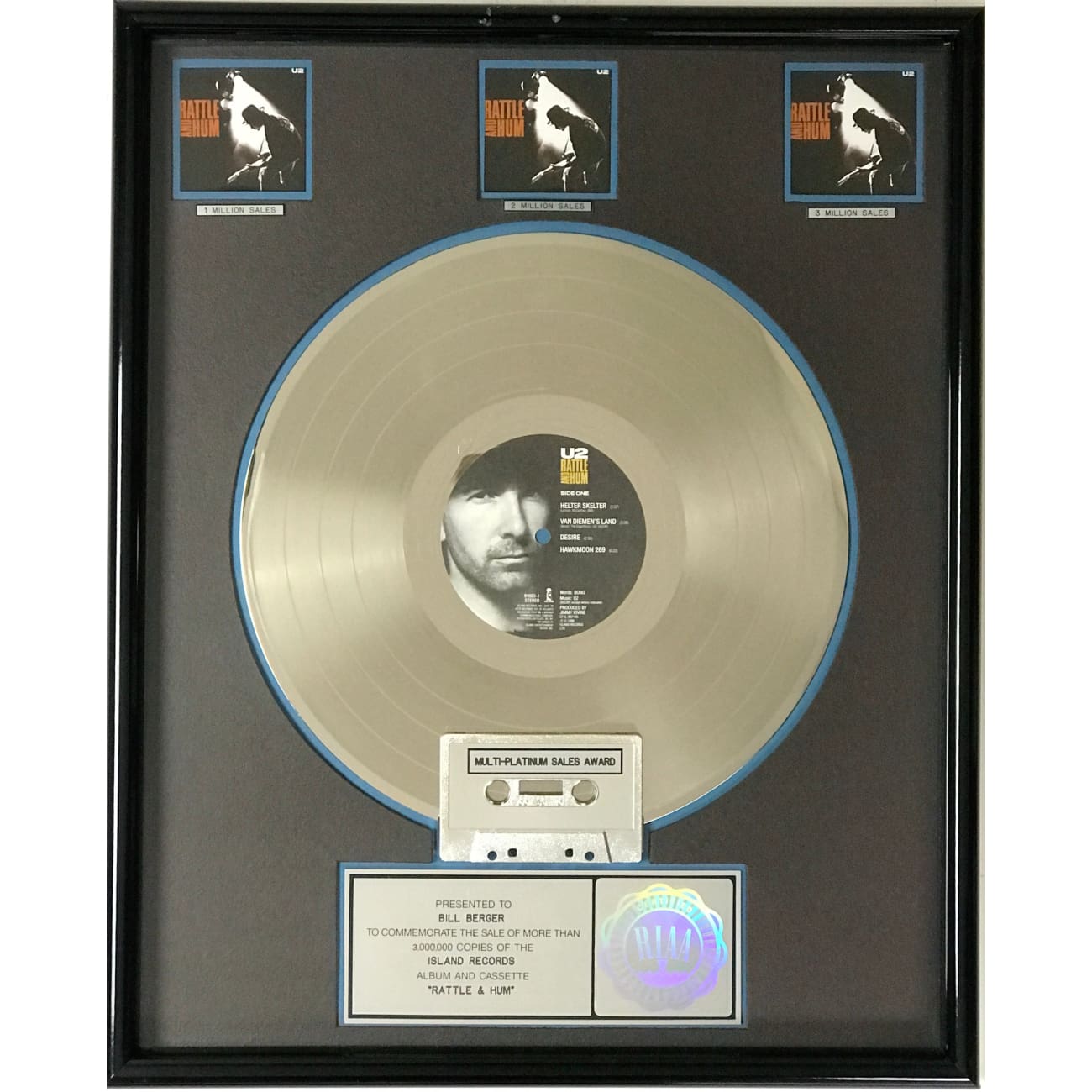 musicgoldmine.com - U2 Rattle & Hum RIAA 3x Multi-Platinum