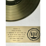 War Live White Matte RIAA Gold LP Award - RARE