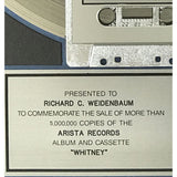 Whitney Houston 2nd album Whitney RIAA 5x Multi-Platinum Album Award