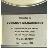 Yes Big Generator WEA Canada Label Platinum Award - Record Award
